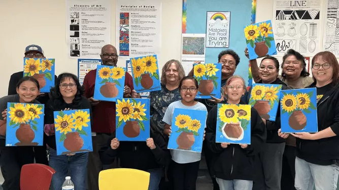 Families at Baca enjoyed a community Kid + Adult Paint Night in partnership with Gallup Arts.